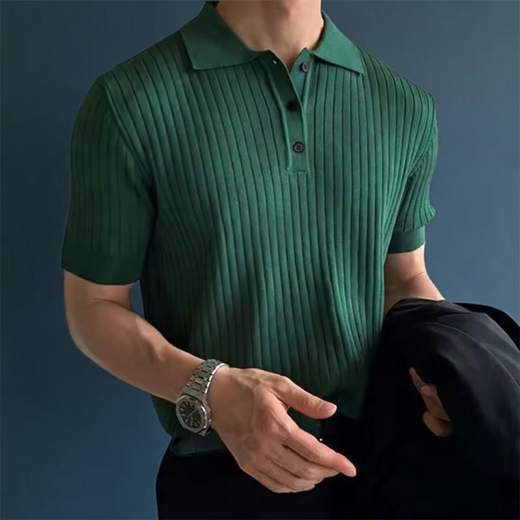 Men’s Retro Knit Polo Shirt – Striped Short Sleeve Summer Style